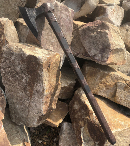 Viking Axe with Leather Wrapped Handle - AnyTime Blades