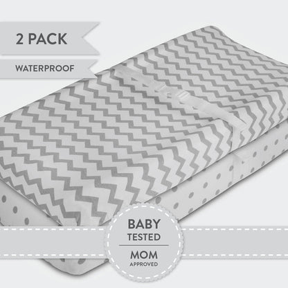 2 pack Grey Waterproof Changing Pad Cover & Cradle Sheet Set