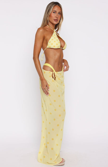 Crowd Pleaser Maxi Skirt Lemon Polka Dot