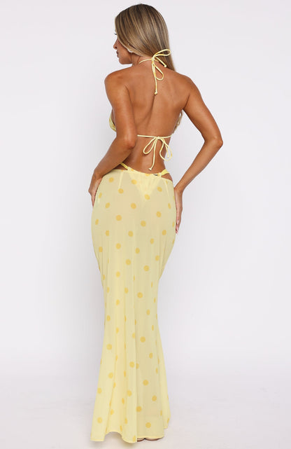 Crowd Pleaser Maxi Skirt Lemon Polka Dot