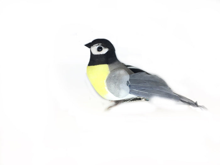Yellow and Gray Bird with Nest and Spotted Eggs,  Stick Nest with a Clip-on Bird